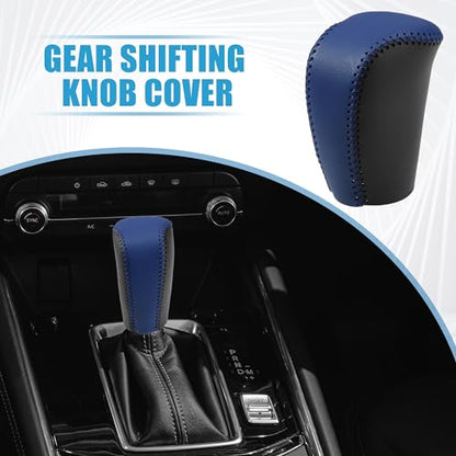 Gear Shift Head Knob Cover Transmission Lever Trim for Honda Civic 10th Gen 2016 2017 2018 2019 2020 Faux Leather Black Blue Stitches