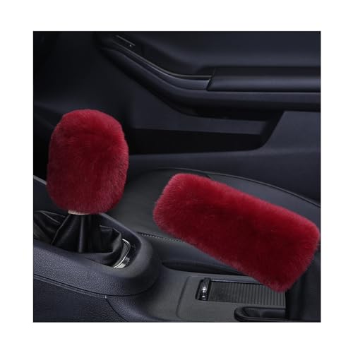 Ziciner 2PCS Plush Car Gear Shift Knob Cover & Handbrake Cover, Comfortable Anti-Slip Auto Shift Knob Protector, Fluffy Warm Hand Brake Handle Cover, Interior Car Accessories (Wine Red) - color: Wine Red