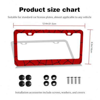 2pcs License Plate Frame Red Spider Web Pattern Aluminum Alloy License Plate Covers Comes with Screw caps Cover Set - color: Red Spider Web