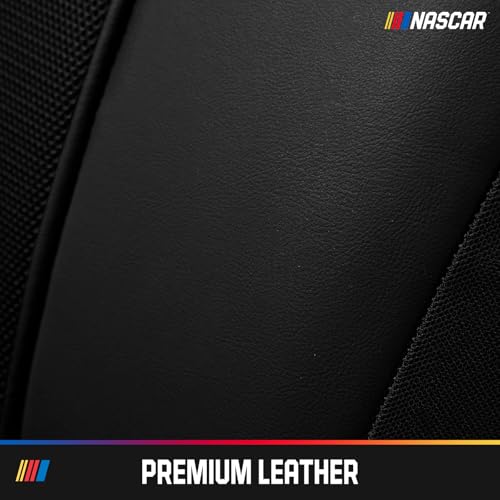 NASCAR Car Seat Covers, Black Leather and Mesh Seat Covers, Universal Fit Front Seat Covers for Cars with Airbag-Compatible Design, Durable Racing-Inspired Car Interior for Cars, Trucks & SUVs - color: Black