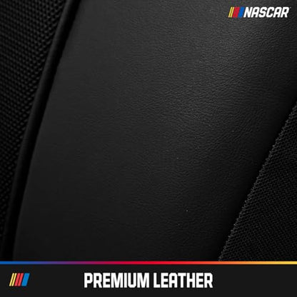 NASCAR Car Seat Covers, Black Leather and Mesh Seat Covers, Universal Fit Front Seat Covers for Cars with Airbag-Compatible Design, Durable Racing-Inspired Car Interior for Cars, Trucks & SUVs - color: Black