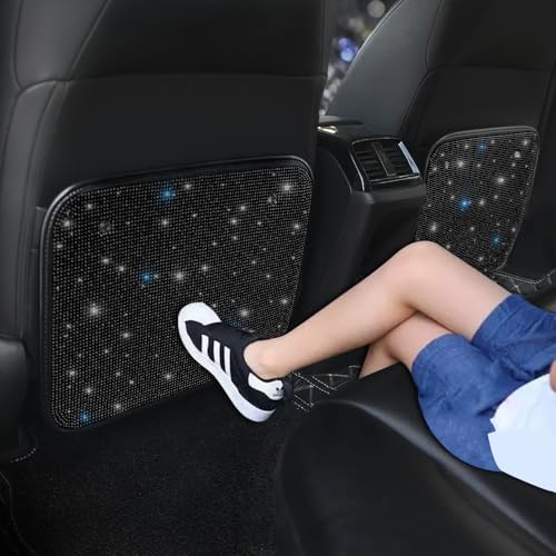 Sparkling Diamond Car Kick Mats Back Seat Protector |Cute Kick Mats Protect from Dirt Mud | Seat Back Protector with Bling Crystal Rhinestone Car Interior Decor Accessories Black 2Pcs - color: Black 2 Pcs