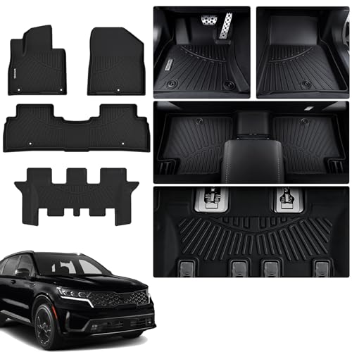 Floor Mats for KIA Sorento 2020 2019 2018 2017 2016 Accessories 4PCS(Only fit 7 Seats) Floor Liner Custom TPE All Weather Protection Full Coverage 1st & 2nd & 3rd Row Full Set Car Liner-Black - size: For 2016-2020 Sorento floor mat