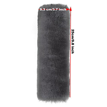 U&M 2 Pack Genuine Sheepskin Auto Seat Belt Cover for Adult Youth Kid Toddlers -Soft Warm Car, Truck, SUV, Camera Backpack Strap Shoulder Pad Wool Fluffy - color: grey