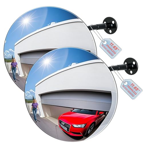 11.65 Inch Frameless 1.8mm Thick Acrylic Convex Mirror - Adjustable Wide Angle View Indoor Security Mirror for Garage Parking Warehouse Office and Corner Security Traffic, 2 Pack - size: 11.65' *2