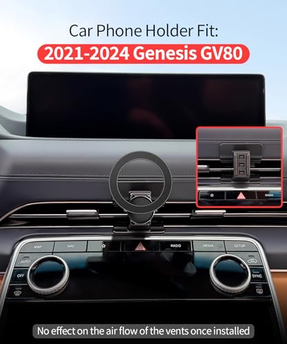 Car Phone Holder for 2021-2024 Genesis GV80 Accessories, 360° Rotation Phone Mount Compatible with MagSafe, Cell Phone Holder Does Not Affect Air Vent