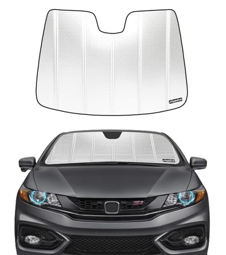Pigenius Windshield Sun Shade for Honda Civic Coupe 2012-2015. Reflective Aluminum Film Front Window Sunshade - BLAZBLOCK - color: Classic Shiny Silver, size: 2012-2015 Coupe