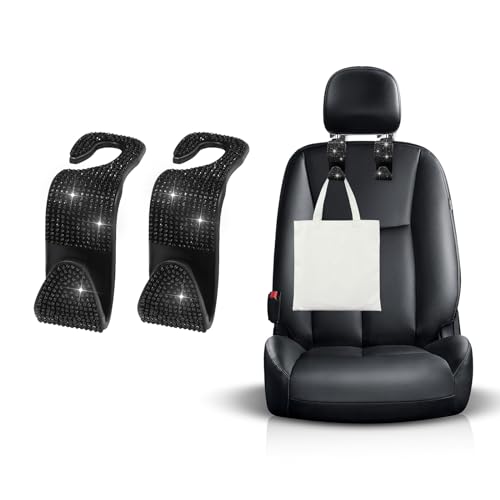Ohleats 2 PCS Bling Car Seat Headrest Hooks, Crystal Rhinestone Back Seat Hanging Storage Organizer, Vehicle Seat Hanger Holder for Purse Handbag Coat, Interior Car Accessories (Black) - color: 2 PCS Black