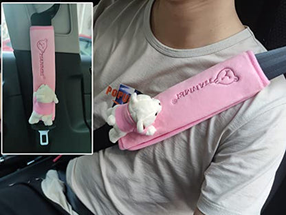 Tianmei 2Pcs Bear Doll Styling Faux Suede Car Seat Belt Strap Cover Shoulder Strap Pad (Pink Color) - color: Bear Pink - 2PCS