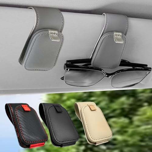Sunglass Holder for Car, 2 Pack Car Sunglass Holder Visor Clip Magnetic Leather Sun Glasses Eyeglass Hanger, Gray, Fit for Different Size Eyeglasses - color: Gray