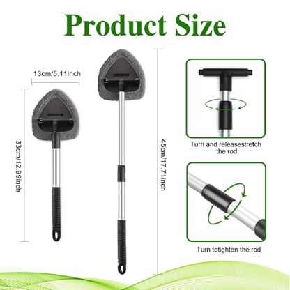 Windshield Cleaning Tool, Car Window Cleaner with 4 Washable Reusable Microfiber Pads, Auto Interior Exterior Extendable Long Handle Glass Wiper Cleaning Kit Universal for Office and Home (Grey) - color: Grey