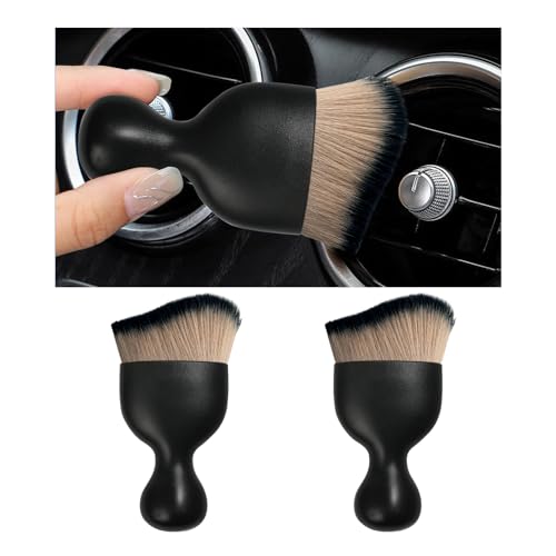 Dickno 2PCS Car Interior Dust Brush, Soft Scratch Free Auto Detailing Brushes, Universal Vehicle Interior Cleaning Tool for Automotive Dashboard, Air Vents, Leather (Brown & Black) - color: Brown & Black, size: 2 PCS