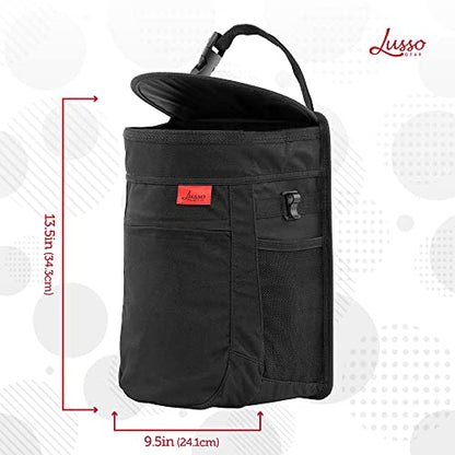 Lusso Gear Spill-Proof Car Trash Can - Leak-Proof Lid & Removable Liner for Car Bin - Travel Organizer with Mesh Pockets - 2.5 Gal, Black w Red Stitching - color: 1-Pack Red