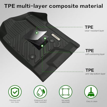 All Weather Floor Mat for 2014-2018 Chevy Silverado/GMC Sierra 1500 Crew Cab, 2015-2019 SLV/SRA 2500 3500 HD,TPE Car Mat Full Set 1st & 2nd Row All Weather Anti-Slip Waterproof Odorless - size: Chevy, style: 14-18 Chevy Silverado/GMC Sierra 1500 Crew Cab