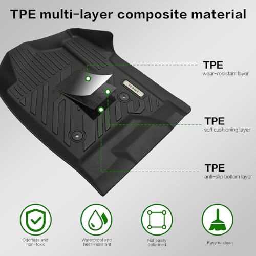 All Weather Floor Mat for 2014-2018 Chevy Silverado/GMC Sierra 1500 Crew Cab, 2015-2019 SLV/SRA 2500 3500 HD,TPE Car Mat Full Set 1st & 2nd Row All Weather Anti-Slip Waterproof Odorless - size: Chevy, style: 14-18 Chevy Silverado/GMC Sierra 1500 Crew Cab