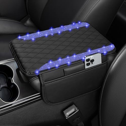 NBTEPEM Bling Car Center Console Armrest Cover, Microfiber Leather and Diamond Middle Console Cover with 2 Storage Bags, Bling Accessories Interior for Most Vehicles (Blue Diamond) - color: Blue Diamond