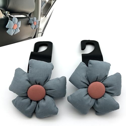 2 PCS Cute Flower Car Seat Headrest Hooks, Multifunctional Seat Back Hanger, Vehicle Back Seat Headrest Hanger Holder for Grocery Bag, Handbag, Clothes (Blue) - color: Blue