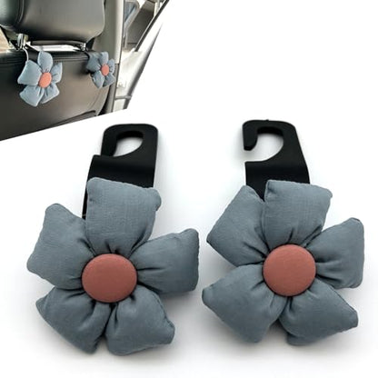 2 PCS Cute Flower Car Seat Headrest Hooks, Multifunctional Seat Back Hanger, Vehicle Back Seat Headrest Hanger Holder for Grocery Bag, Handbag, Clothes (Blue) - color: Blue