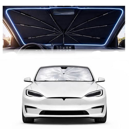 2026 Upgraded Car Windshield Sun Shade Umbrella - Custom-Fit for Tesla Model S 2012-2024 2012-2024 Umbrella Sunshade,Easy Install,UV Protection & Heat Reflective,Keep Interior Cooler - size: For Tesla Model S 2012-2024