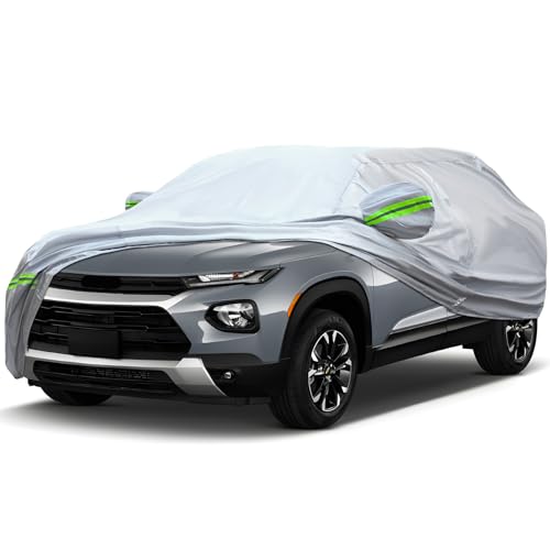 KEYOOG 6-Layer Full Car Cover is All-Weather Waterproof, Universal in All Seasons, Snow Prevention, Rainproof, Acid Rainproof, Sunscreen, Ultraviolet-Proof, Applicable to SUV and MPV (Up to 180") - color: Green reflective strip, size: 11/ S-S For SUVs-Len