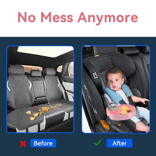 [2 Packs] Kids Car Seat Tray, Travel Tray with Cup Holder for Toddler Baby, Kids Car Seat Food Snack Organizer for Road Trip, Stroller snack, travel must haves - Pink - color: Pink-2 Packs