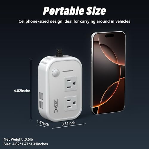 200W Car Power Inverter, FOVAL 12V DC to 110V AC Car Inverte with 4 USB Ports Car Outlet Adapter, Power Inverter for Vehicles, Car Plug Adapter Outlet for Laptop Computer Charger (White) - color: White