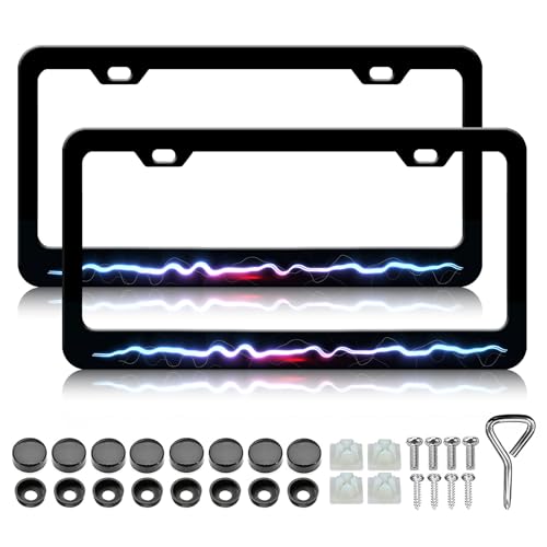 Lightning License Plate Frame - 2PCS Personalized Thunder Stainless Steel Metal License Plate Holder, Rust-Proof Waterproof Car Decorative Tag Frames - color: Lightning