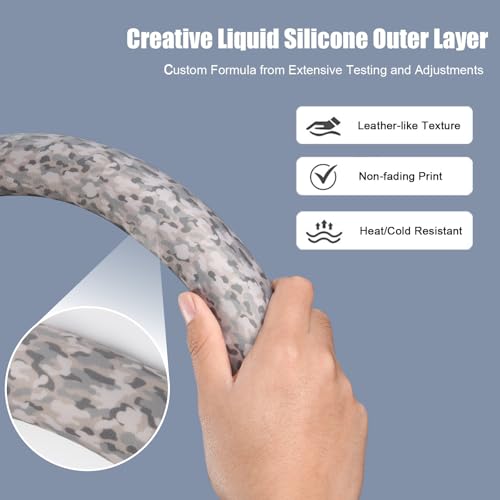 Camo Print Steering Wheel Cover with Silicone Inner Ring, Non-Toxic, Odorless Silicone Leather with Non-Fading Pattern for Men Women, Universal 14.5 to 15 Inch (Camo Print) - style: Camo Print