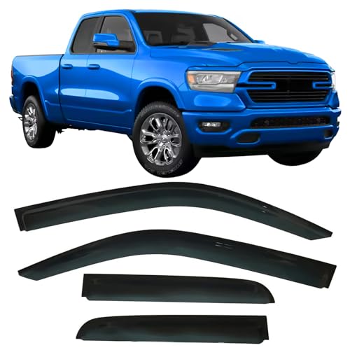 2019-2026 Tape-On Rain Guards for Dodge RAM 1500 Quad cab only Side Window Visor Deflectors Durable Tinted Shades 2019 2020 2021 2022 2023 2024 2025 - size: For Dodge RAM 1500 Quad 2019-2026