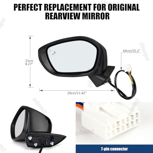 Driver Side Mirror Assembly Compatible with Honda Civic 2022-2025 Heated with Blind Spot Monitor, Power Adjustable Glass Replace 76258T20A21 HO1320351 (7Pin Left) - style: 7pin Left