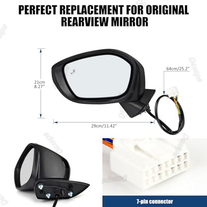 Driver Side Mirror Assembly Compatible with Honda Civic 2022-2025 Heated with Blind Spot Monitor, Power Adjustable Glass Replace 76258T20A21 HO1320351 (7Pin Left) - style: 7pin Left