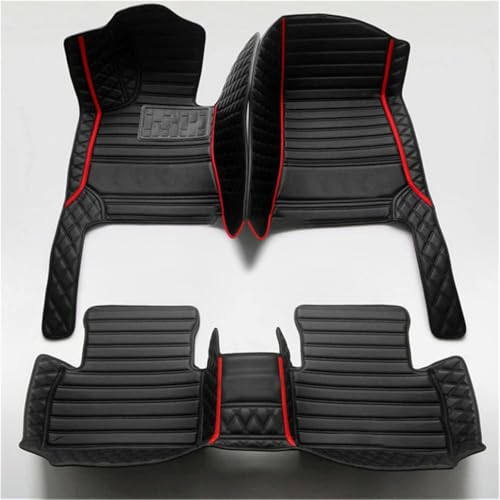 Custom Car Mats All Weather Fit Automotive Floor Mats PU Leather Protector Mat for Most Sedan, SUV, Truck Floor Mats (All Black+Red bar) - color: All Black+Red bar