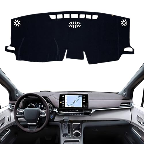 KEYOOG Dashboard Cover Dash Mat Fit for to-yota Sienna 2024-2021 (Without HUD Models),Car Dash Board Mat Anti-Glare Carpet,Non-Slip Pad Sunshield Protector (Black) - color: Black, size: Fit 21-24 Sienna - (Black)