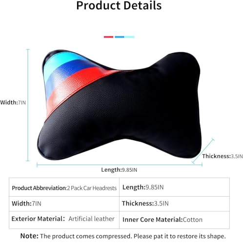 2 PCS Car Headrest Pillow for BMW Accessories, Car Soft PU Leather Neck Pillow Support