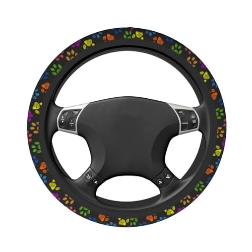 Paw Prints Steering Wheel Cover with 2 Car Coasters Non Slip Neoprene for Women Men Universal 15 Inch - color: Paw Prints