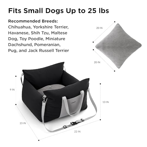Lesure Small Dog Car Seat for Small Dogs - Waterproof Dog Booster Car Seat with Storage Pockets, Clip-On Safety Leash and Thickened Memory Foam Filling, Pet Carseat Puppy Travel Carrier Bed, Black