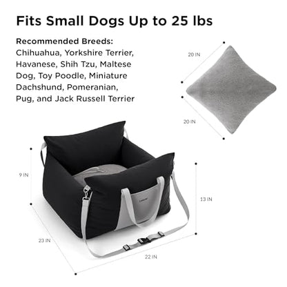 Lesure Small Dog Car Seat for Small Dogs - Waterproof Dog Booster Car Seat with Storage Pockets, Clip-On Safety Leash and Thickened Memory Foam Filling, Pet Carseat Puppy Travel Carrier Bed, Black