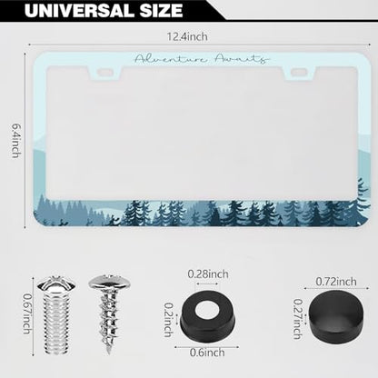 Adventure Awaits License Plate Frames, 2 Pack Adventure, Outdoors, Camper, Hiking, Mountain Car Plate Frame, Stainless Steel License Plate Holder with Free Screws Fasteners Caps (Adventure Awaits) - color: Adventure awaits