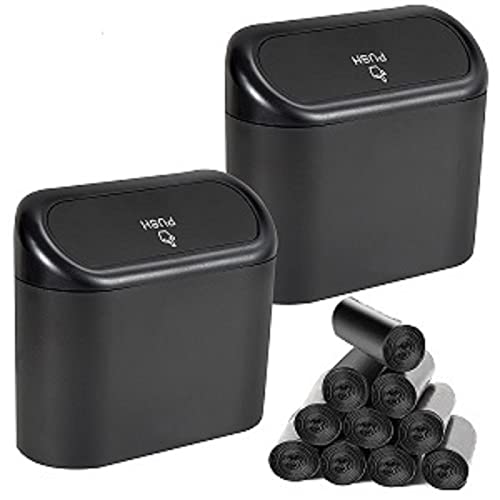 2 Packs Mini Car Trash Can Bin with Lid and 150pcs Trash Bags,Car Trash Can Bin,Car Garbage Trash Can Storage for Front Back Seat Accessories (2)…
