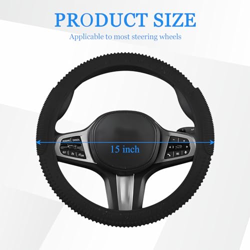 Wuyaoyao Car Steering Wheel Cover, Anti-Slip Silicone Steering Wheel Cover Protector, Non-Slip Massage Grip Auto Wheel Cover Fits 14-15 Inch, Universal Interior Car Accessories (Black)