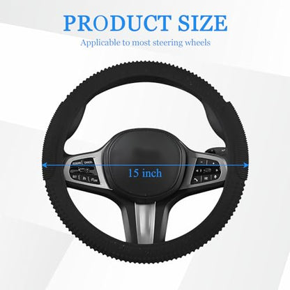Wuyaoyao Car Steering Wheel Cover, Anti-Slip Silicone Steering Wheel Cover Protector, Non-Slip Massage Grip Auto Wheel Cover Fits 14-15 Inch, Universal Interior Car Accessories (Black) - color: Black