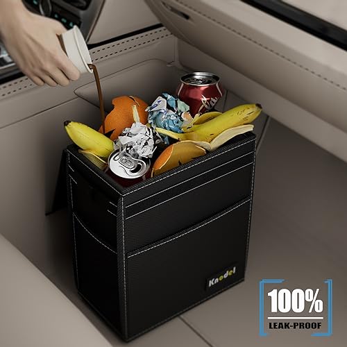 K KNODEL Car Trash Can, Waterproof Garbage Can, Trash Bag with Lid, Leak-Proof Car Bin, Trash Hanging Bag for SUV (Large, Black) - color: Black, size: Large