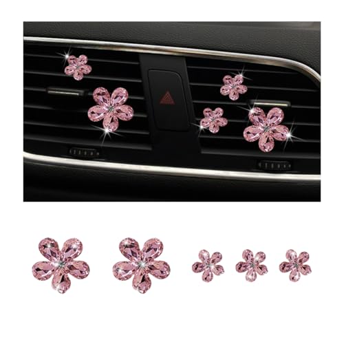 Zpana Bling Daisy Flower Car Air Vent Clips, 5PCS Sparkling Crystal Rhinestone Cute Vehicle Air Conditioning Clamp, Diamond Auto Air Outlet Clip Decor for Women Girls, Universal Fit (Pink) - color: Pink