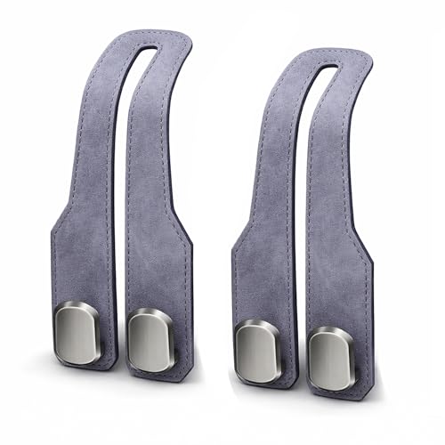 Car Headrest Hook 2 Pack, Premium Leather Car Purse Hooks, Heavy Duty Seat Back Organizer for Handbags, Groceries & Bags, No Scratch, Easy Install Car Accessories (2, Grey) - color: Gray