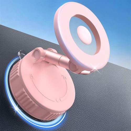 Vooii Phone Holders for Your Car for Magsafe Car Mount (130LB Ultra Suction Cup & 360° Adjustable) Vacuum Cell Phone Car Mount, Magnetic Car Phone Holder for Dashboard/Windshield for iPhone & Android - color: Pink