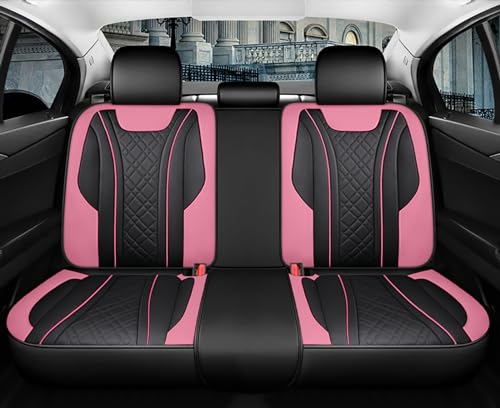 SanQing Car Seat Covers Full Set, Super Luxurious Heavy Duty Waterproof Leather Automotive Vehicle Cover for Cars SUV Pick-up Truck, Universal Non-Slip Seat Car Pink Accessories (Full Set/Pink Black) - color: Full Set/Pink black