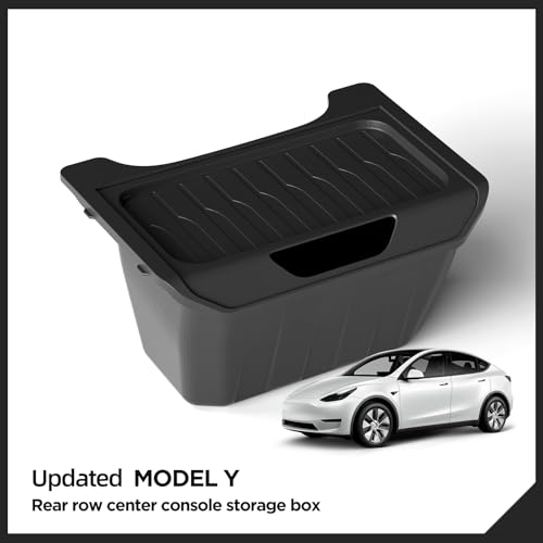 LUCKEASY Rear Center Console Organizer for Tesla Model Y 2021-2024 (Not fit Juniper 2025+) 2nd Row Under Floor Storage Box TPE Connected With ABS Lid Waterproof Model Y Rubbish Bin Anti-scratching - size: 2nd Row Box 1PCS