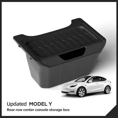 LUCKEASY Rear Center Console Organizer for Tesla Model Y 2021-2024 (Not fit Juniper 2025+) 2nd Row Under Floor Storage Box TPE Connected With ABS Lid Waterproof Model Y Rubbish Bin Anti-scratching - size: 2nd Row Box 1PCS