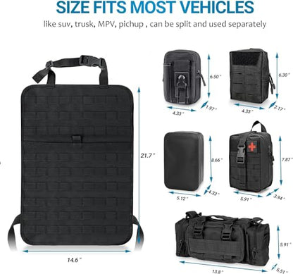 Z8 Tactical Seat Back Organizer, Universal Car Seat Back Cover with 5 Mole Bags in Different Sizes, Universal Fits All Vehicles - color: Black/waterproof bag