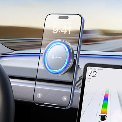VICSEED Tesla Phone Mount【Strongest Magnet Power】 Foldable Hidden Tesla Phone Holder Fit for All Phones, Tesla Model 3/Y/Cybertruck Accessories, Tesla Model 3 Model Y for MagSafe Car Mount-Quicksilver - color: Quicksilver